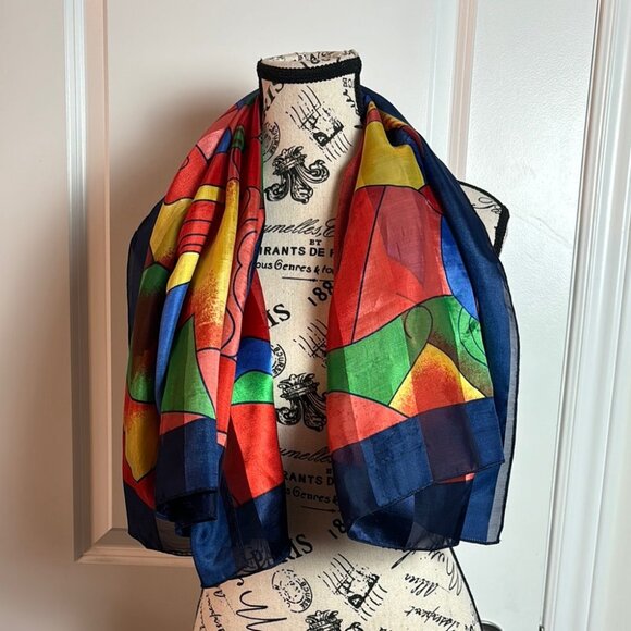 Picasso 80’s Multi-Colorful Geometric Scarf - Picture 3 of 5
